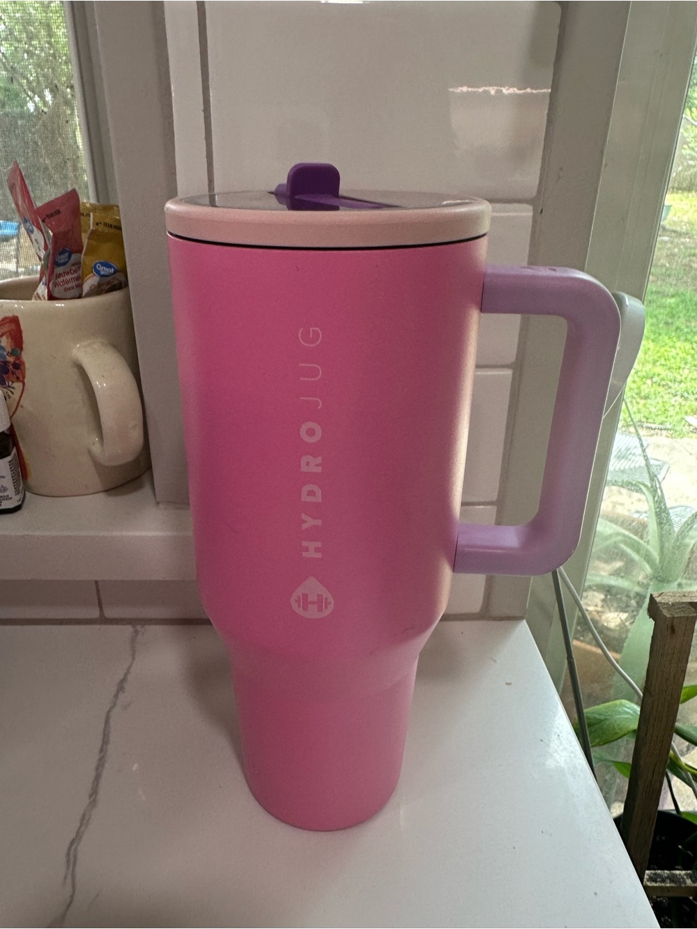 HydroJug Pink and Light Purple Travel Mug with Handle 32oz